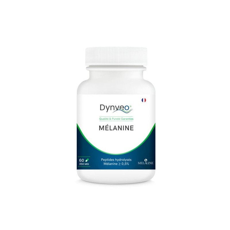 Flacon de Mélanine 350 mg Dynveo - 60 gélules. Complément pour la pigmentation de la peau et des cheveux.