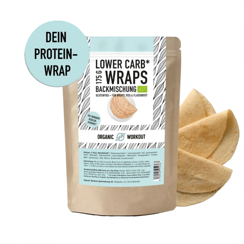 Préparation bio pour wraps low carb Organic Workout 175 g, sans gluten, vegan, riche en fibres et protéines.