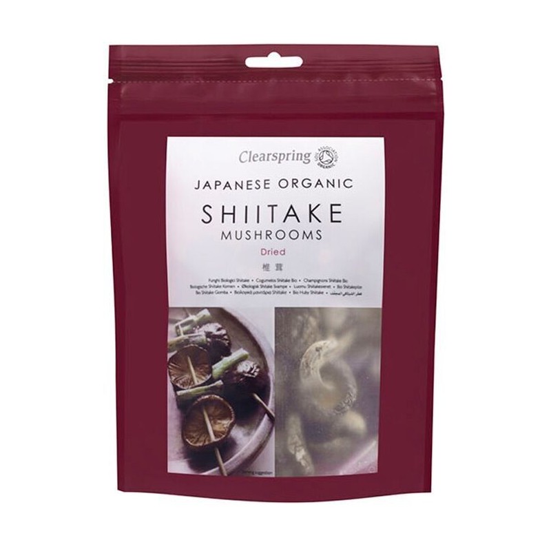 Shiitaké bio séchés, cultivés sur chêne au Japon, riches en fibres et en protéines, sachet 40g Clearspring