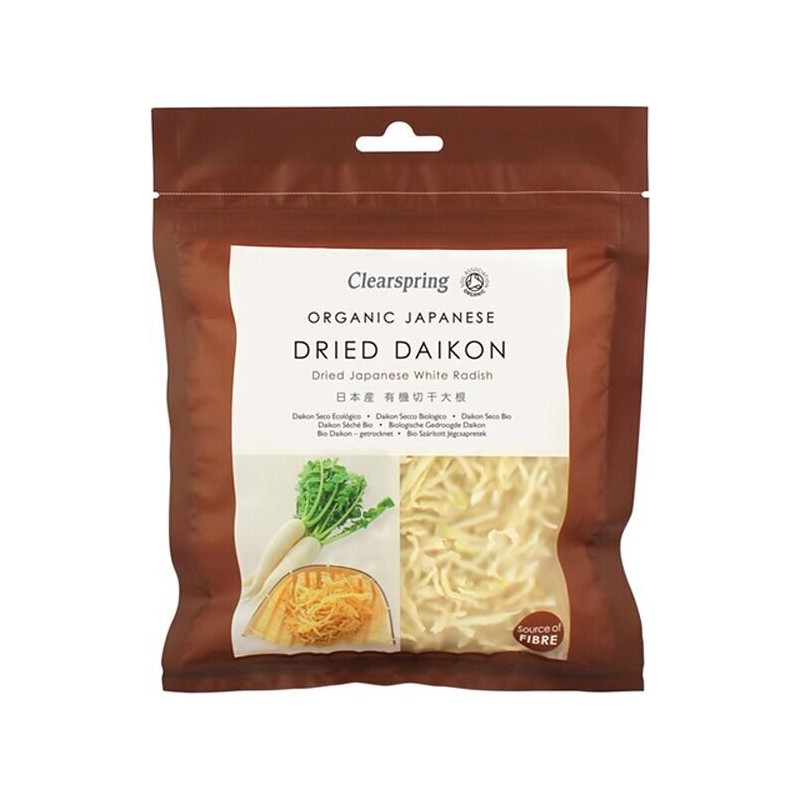 Daikon blanc bio japonais séché en julienne, doux et riche en fibres, sans sel ajouté – sachet 30g Clearspring