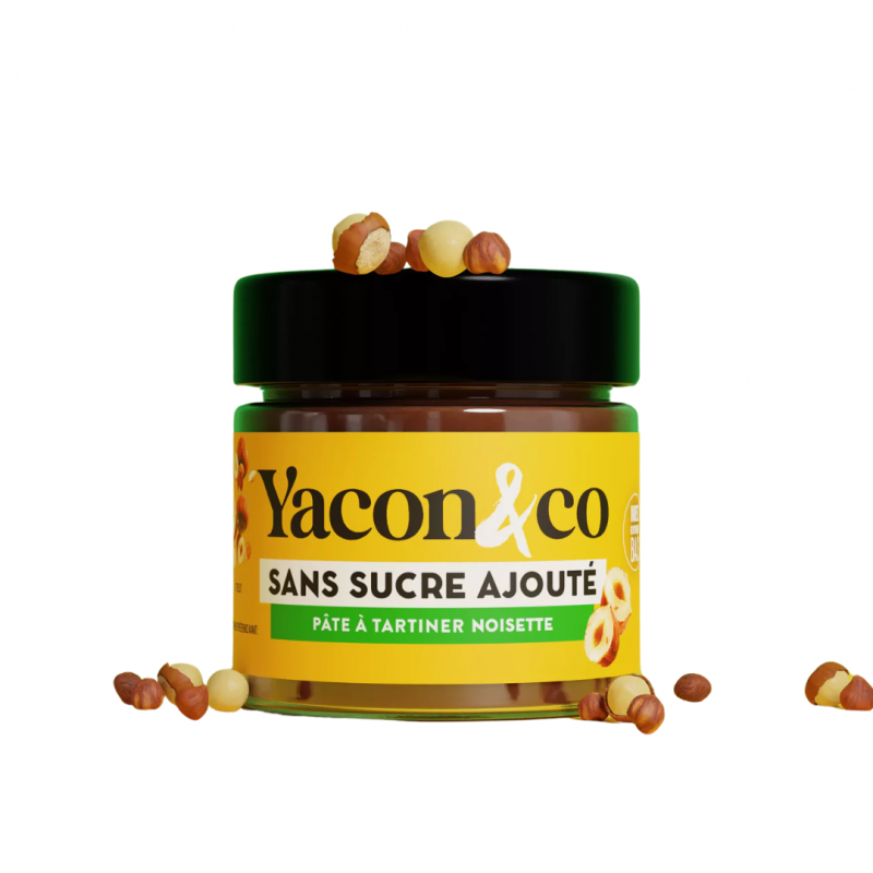 Pâte à tartiner Noisettes & Yacon Bio 200g – Yacon & Co. 50% noisettes, sucrée au sirop de yacon. Vegan.