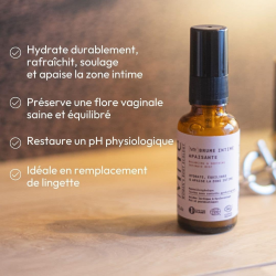 Brume intime apaisante Miyé – Idéale après le sport, les rapports, ou pendant la ménopause pour un confort intime immédiat.