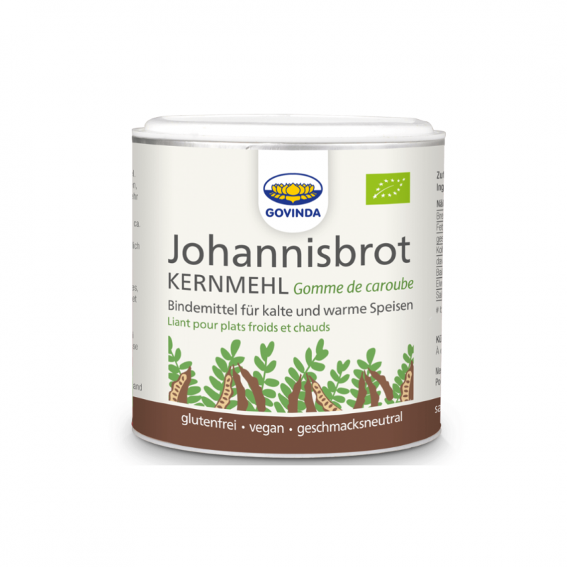 Gomme de caroube bio 100 g, épaississant végétal neutre, idéal pour la cuisine sans gluten et les desserts vegan.