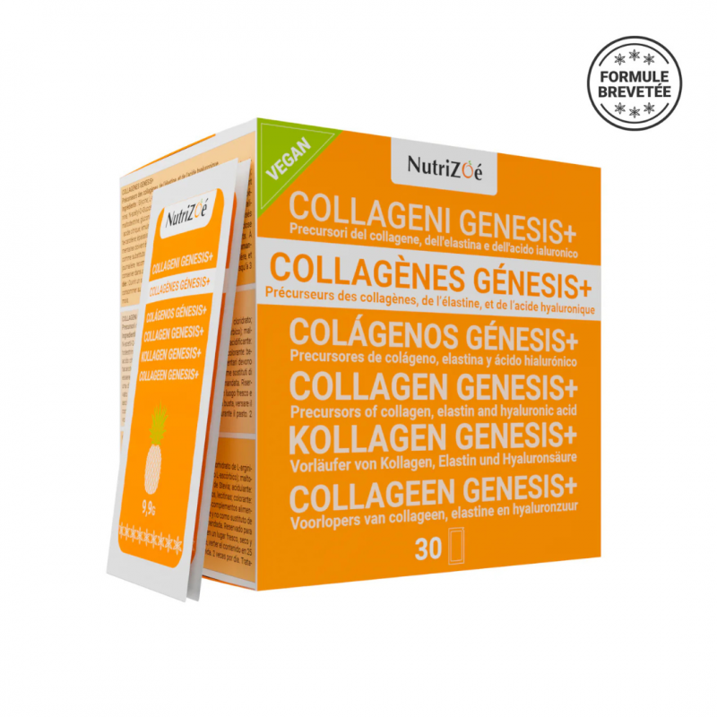 Collagènes Genesis+ Nutrizoé : 30 sticks vegan pour soutenir collagène, élastine, peau et articulations. Sans collagène animal.