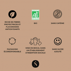 Poudre de chicorée et cacao cru Nourée – Escale Grand Cru, flacon recyclable écoresponsable 100 g.