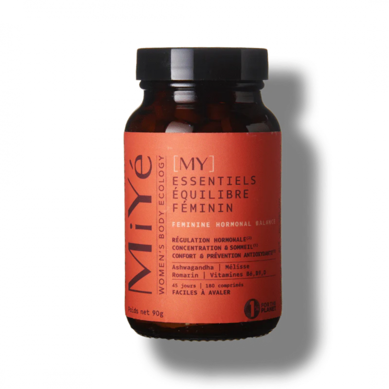 Essentiels Équilibre Féminin MiYé – plantes adaptogènes BIO & vitamines B et D, 180 comprimés, 45 jours.