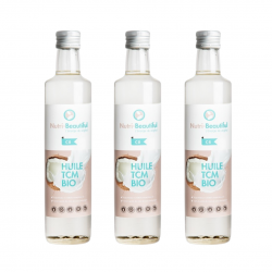 Pack 3 bouteilles huile TCM C8 bio Nutri-Beautiful, routine 3 mois, C8 pur en bouteille verre