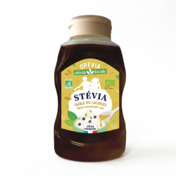 Flacon Orevia d’infusion concentrée liquide de stévia bio 29 cl, à base de feuilles de stévia française.