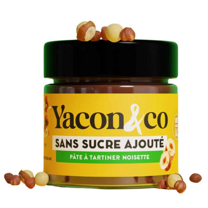 Pâte à tartiner Noisettes & Yacon Bio 200g – Yacon & Co. 50% noisettes, sucrée au sirop de yacon. Vegan.