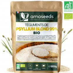 Téguments de psyllium blond bio 1 kg Amoseeds – pureté 99 %