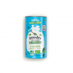 Pot OREVIA Poudre sucrante de Stévia Bio 60 g, feuilles de stévia françaises séchées et broyées.